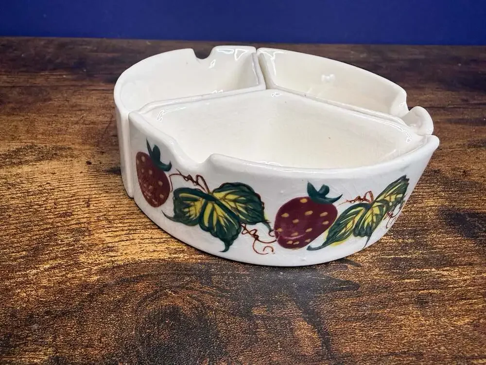 Vintage Ceramic 3-Section Strawberry Condiment Serving Dish